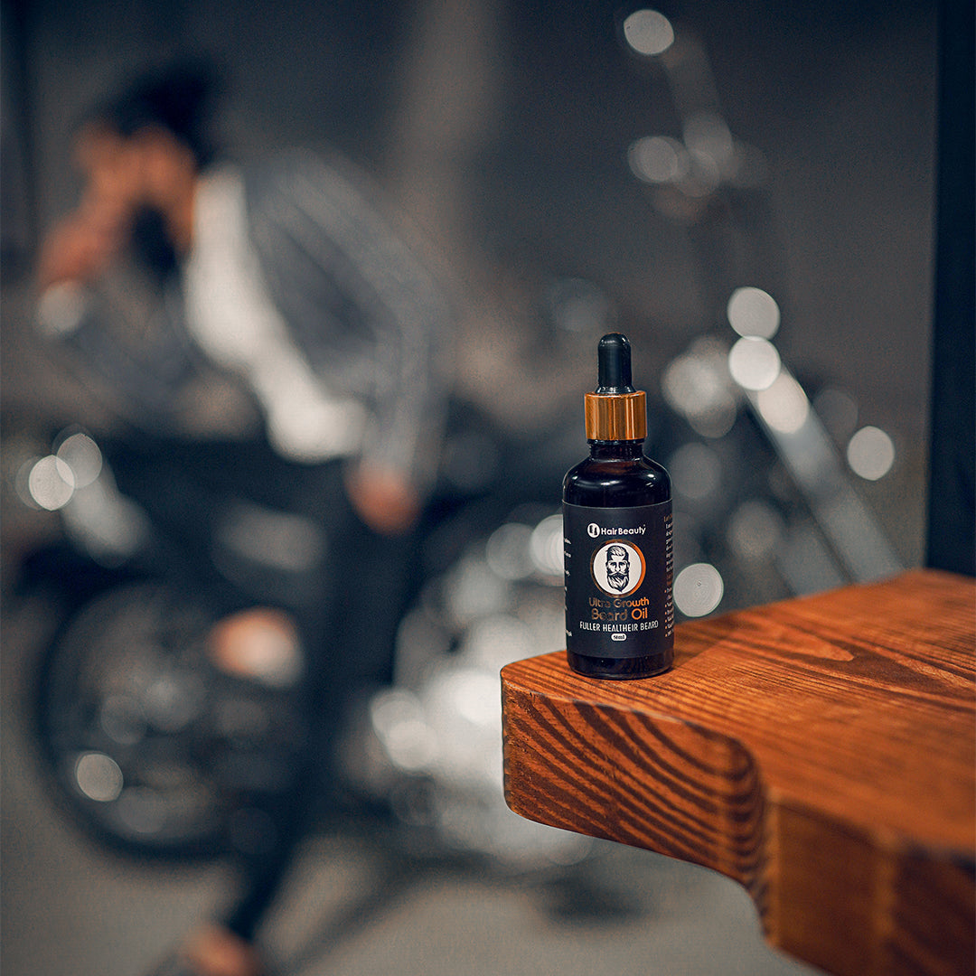 bottle of ultra growth beard oil for moisturizing and promoting healthy beard growth