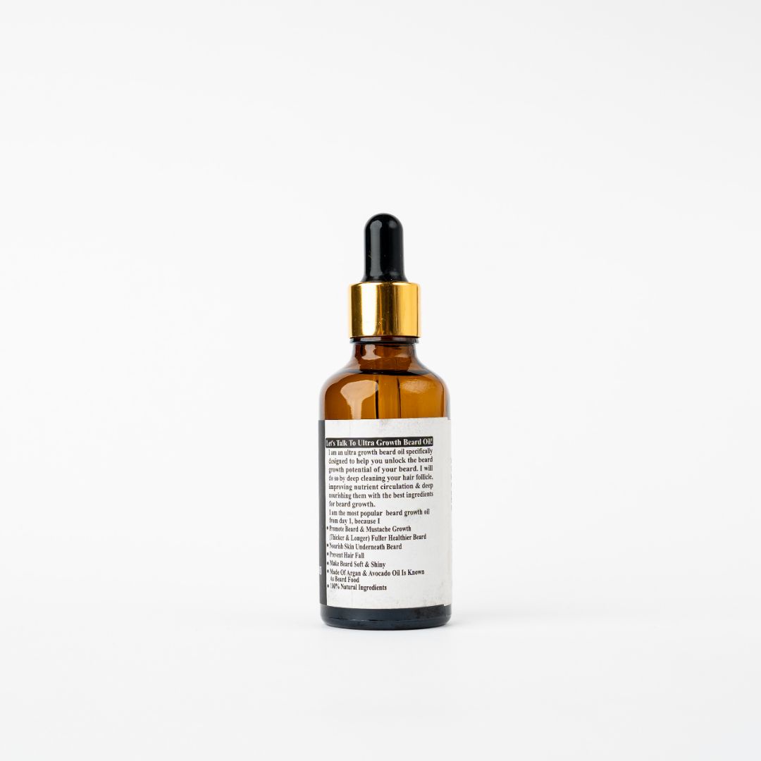 bottle of ultra growth beard oil for moisturizing and promoting healthy beard growth