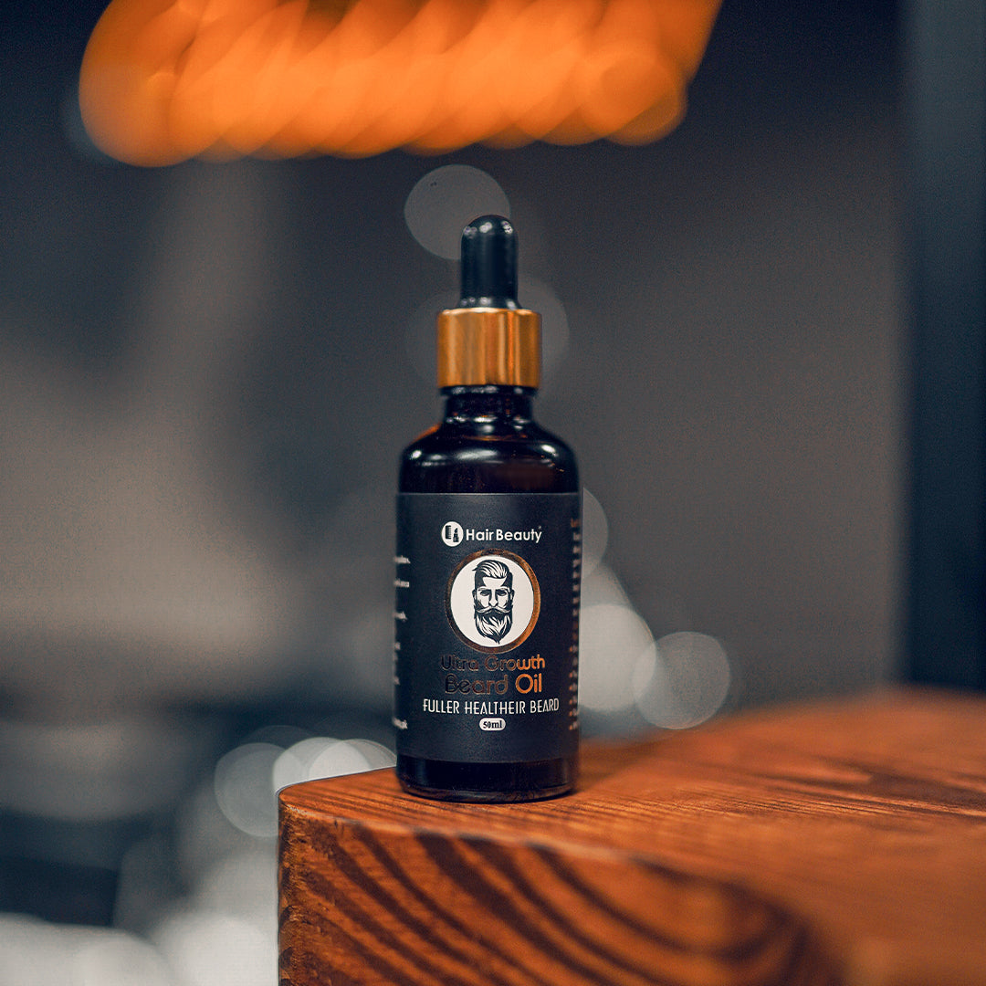bottle of ultra growth beard oil for moisturizing and promoting healthy beard growth